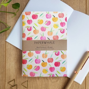 PEACHES Notebook - Pocket Note Pad, A6 Notebook, Peach Print, Peaches Pattern Notebook, Eco Friendly Notebook, Plain, Fruit, Botanical