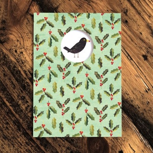BLACKBIRD HOLLY Biglietto di Natale, Bacche di agrifoglio, Foglie di agrifoglio, Biglietto invernale, Biglietto di Natale, Collage, Collezione tascabile Paperwhale