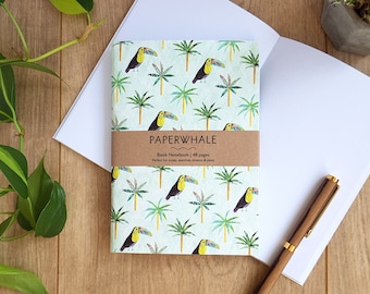 TOUCAN Notebook - Pocket Note Pad, A6 Bird Notebook, Toucan Print, Toucans Pattern Notebook, Eco Friendly, Plain, Tropical, Botanical