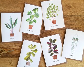 House Plant Greeting Cards Set, Botanical Plant Lover Gift