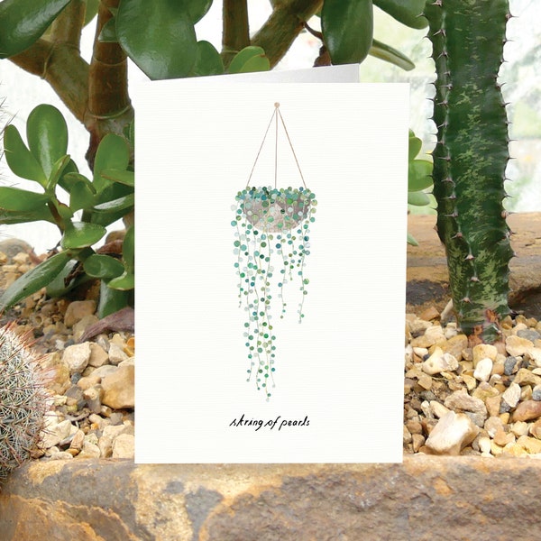 STRING OF PEARLS - Plant Greeting Card with Plant Care, Plant Card, Senecio Rowleyanus, Plant Lover Card, Botanical Card, House Plant Card