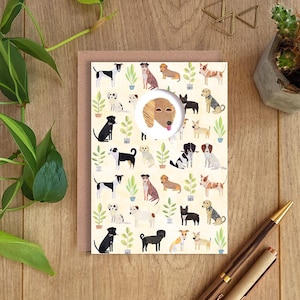 Tarjeta de felicitación con PERROS, Tarjeta con diseño de perro, Tarjeta con plantas para perros, Spaniel, Pug, Labrador, Boxer, Whippet, Staffordshire Bull Terrier, Bulldog francés, Dachshund