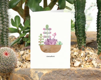 SUCCULENT Grußkarte mit Pflanzenpflege, Sukkulenten Karte, Pflanze Karte, saftig Collage, Pflanze Liebhaber Karte, botanische Karte, Haus-Pflanzen-Karte