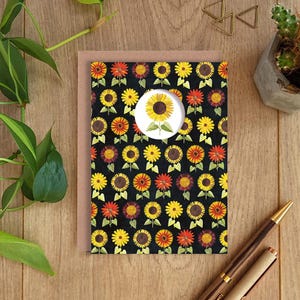 SUNFLOWER Greeting Card, Sunflower Card, Sunflowers, Sunflower Pattern Card, Botanical Card, Retro, Collage, Illustrated, Blank, Birthday