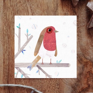 Carte de Noël ROBIN, Cartes de Noël, Carte de voeux, Carte d'hiver, Unique, Joyeux Noël, Robin, Collage, Neige, Nature