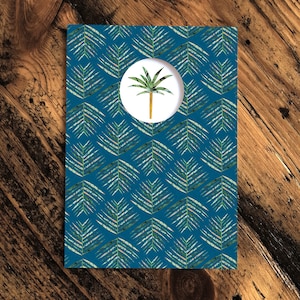 Palmier carte de voeux, carte de feuilles de palmier, carte de motif botanique palmier, carte pour lettres, collage, illustré, blanc, anniversaire, découpé