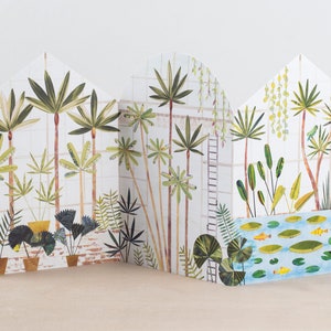 Serre Carte de voeux Concertina, Carte à déplier, Jardin botanique, Illustration, Serre, Serre, Plantes tropicales, Plantes d'intérieur