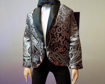 Black and Silver paisley 17 tuxedo-Fits 16.5-to-17-inch male fashion dolls