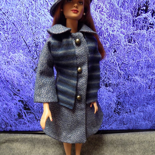16" Coat, dress, hat, scarf set--fits 16 in fashion dolls