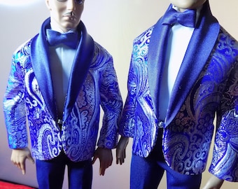 Royal Blue 17 Brocade Tuxedo--fits 16.5 to 17 in Male Fashion dolls