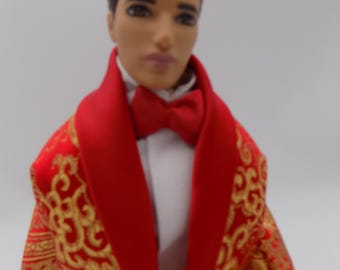 Red and Gold Brocade Tuxedo ensemble--Fits standard 12-in male fashion dolls