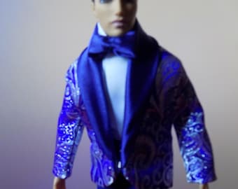 Royal blue 12 Brocade tuxedo ensemble--fits standard 12 in male fashion dolls