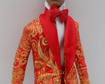 Red Brocade Tuxedo Ensemble-- Fits 13 in Homme 1.5 body