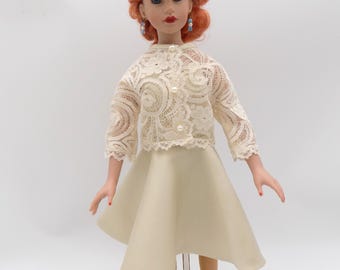 Lace Jacket over flared Satin dress--fits 18 in Kitty Collier