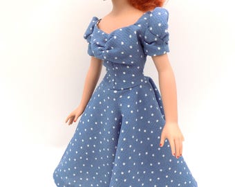 Blue dotted dress- Fits 18" Kitty