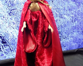 Red Velvet cape  with Renaissance dress-fits 11.5 in fashion dolls