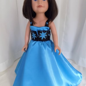 Teal and Black Elegant Evening Gown with Design-it-yourself pin--Fits American Girl and several other 18 inch dolls