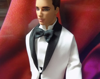 New Sky Fall inspired Tuxedo- White with black pants--Free panel shirt--Fits Ken and other 12 inch male dolls