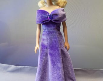 Velvet off-shoulder evening dress-fits standard 11.5-12in fashion dolls
