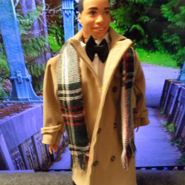 Foggy London Trenchcoat with free scarf---fits 12 in male fashion dolls
