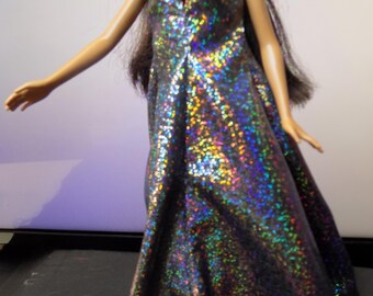 Holographic 12 long, halter top evening dress-Fits standard 12 in fashion dolls