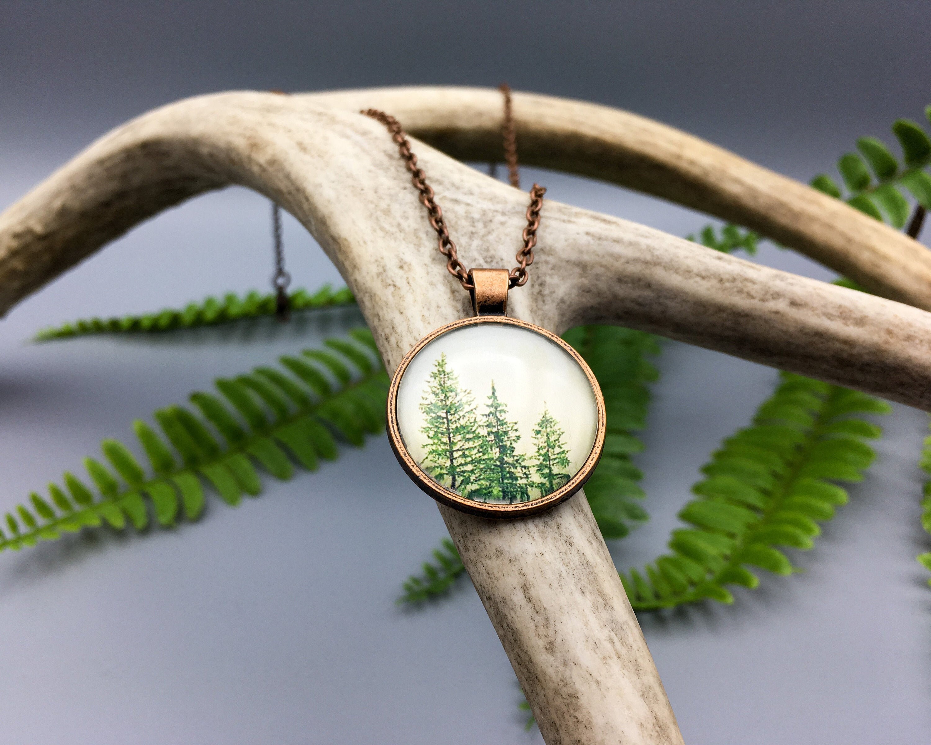 Tree Necklace Tree Pendant Necklace Glass Cabochon Necklace Etsy