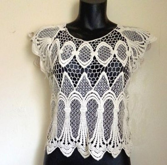 Crochet Crop Top| Vintage Open Weave Crop Top| Boh