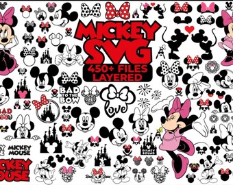 Minnie Mouse SVG Bundle, Mickey Mouse Svg, Princess Svg Files for Cricut and Silhouette, Mickey Minnie Head Svg Digital Download