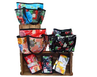 FLORAL NAPPY/DIAPER Bag Mexican Oilcloth Blue Cherries Diaper