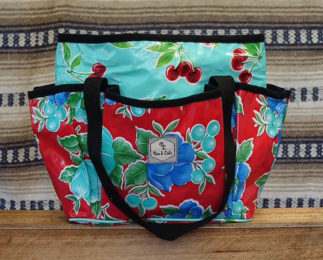 ROCKABILLY NAPPY/DIAPER Bag Mexican Oilcloth Floral Cherries
