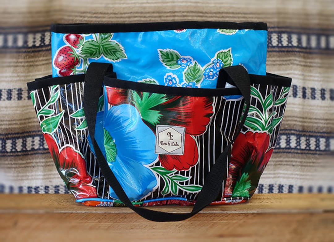 FLORAL NAPPY/DIAPER Bag Mexican Oilcloth Blue Cherries Diaper