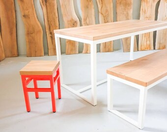 Handcrafted tables & benches made of oak and steel - powder coating in your desired color - made to measure