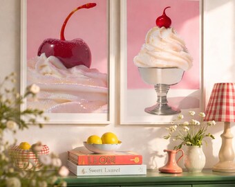Stampe di dessert gelato in stile retrò, set di decorazioni colorate per la cucina (download digitale)