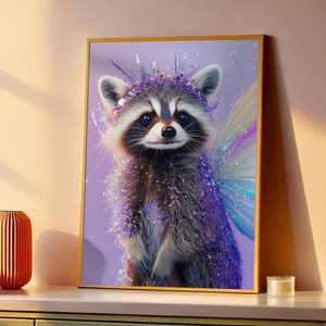 Fairy Raccoon AI Artwork - Whimsical Glitter Animal Digital Print