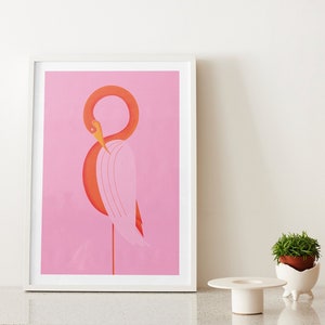 Abstract Egret pink illustration, print/poster - bird poster - nature print, digital download