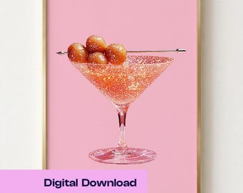 Martini glass wall Art, Pink Glitter, Bar Decor (Digital Download)
