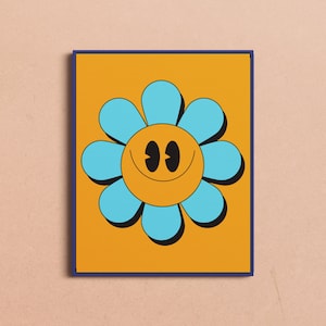 Retro Happy Flower Print: 70s Kids Room Decor (Digital Download)