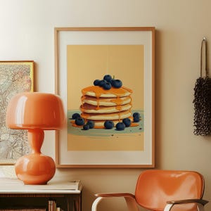 Pancake Kitchen Print | Blueberry Food Wall Art | Digital Download | Modern Kitchen Decor | Breakfast Poster