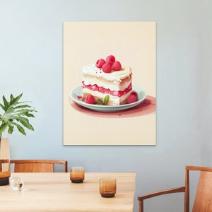 Raspberry Cake Print, Kitchen Wall Art, Food Illustration Digital Download, Dessert Decor, Bakery Art, Sweet Art Print