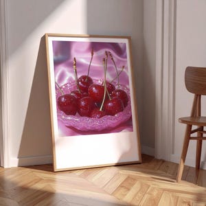 Glitter Cherry Disco Print: Y2K Pink Fruit Poster (Digital Download