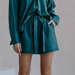 Soft Turquoise Pajama Shorts For Women, 100% Cotton Shorts, Natural Women's Home Clothes, Cotton Sleepwear For Her, Gift For Girlfriend