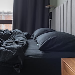 Total Black Duvet Cover, Organic Pillowcases, Black Bedding Set, Minimalist Bedding, Bed Sheet, Cozy Bedding Set, Duvet Cover With Buttons