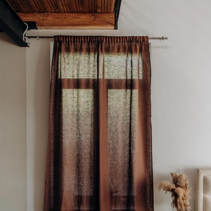 Minimalist Linen Sheer Curtain For Bedroom, Farmhouse Curtain In Brown, Cozy Curtain For Living Room, Window Curtain, Housewarming Gift Idea
