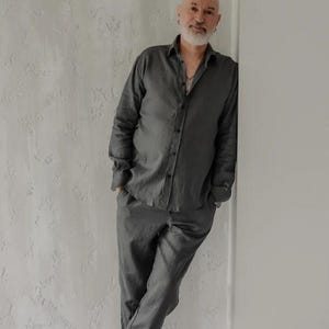 Casual linen men outfit, minimalist linen clothing men, eco material suit, mens linen suit, linen pants and shirt men, husband Birthday gift