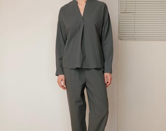 Pyjama aus reiner natürlicher Baumwolle Baumwoll-Nachtwäsche, Langarm-Pyjama-Set aus Bio-Baumwolle, Damen Loungewear, Brautjungfer PJ Set
