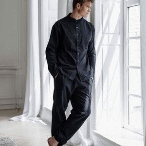 Modern cotton clothing men, pants and shirt for him cotton, men outfit cotton aesthetic, minimalist cotton suit, husband Birthday gift idea
