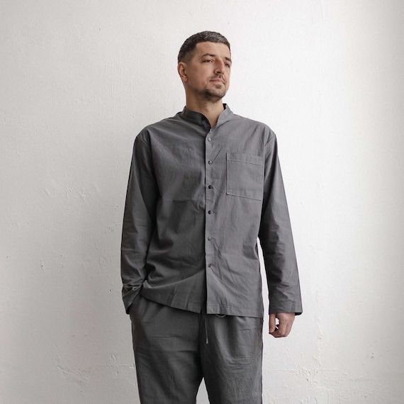 Pigiama da uomo in cotone grigio, comodo pigiama da uomo, set di