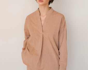 Bio-Baumwolle Pyjama Set, Damen Loungewear Hose und Hemd, Lässige Vintage Homewear Kleidungsstück Weiche Nachtwäsche