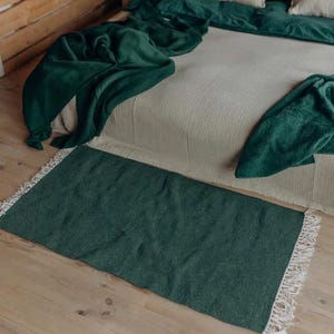 Alfombra verde para dormitorio, hecha a mano, de lana natural, ideal como regalo para mamá.