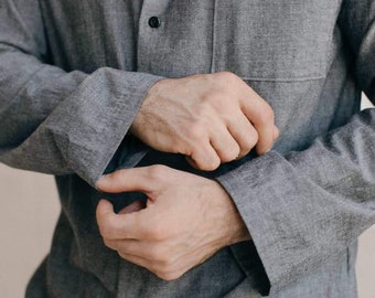 Gray Cotton Pajama, Minimalist Men Outfit, Modern Pants and Shirt Set, Men's Sleep wear for home, Men's Classic Pajama, Fathers Day gift